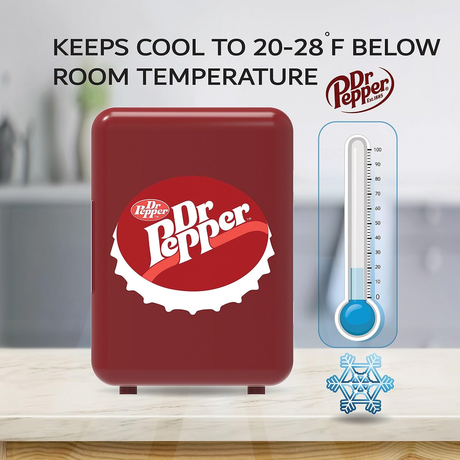 MIS153DRP Dr. Pepper Retro Mini Portable Compact Personal Fridge Cooler, 4 Liter Capacity, 6 Cans, Makeup, Skincare, Freon-Free & Eco Friendly, Maroon