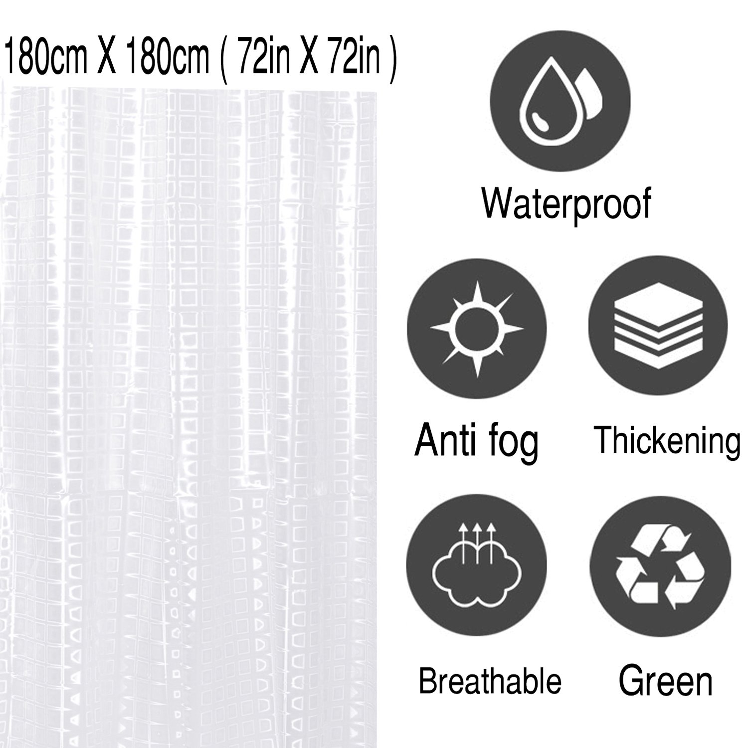 Halbtransparent Duschvorhang / Duschvorhänge transparent / Duschvorhänge , Magiclux Tech Schimmelresistent Anti-Bakteriell Duschvorhänge Wasserdicht 100% EVA mit 12 Duschvorhangringe für Badezimmer, 180 x 180cm (3D Würfel)