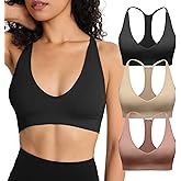 INIBUD Sports Bra for Women Halter V-Neck Racerback Minimizer Padded Bralettes Longline Crop Tops Seamless Workout