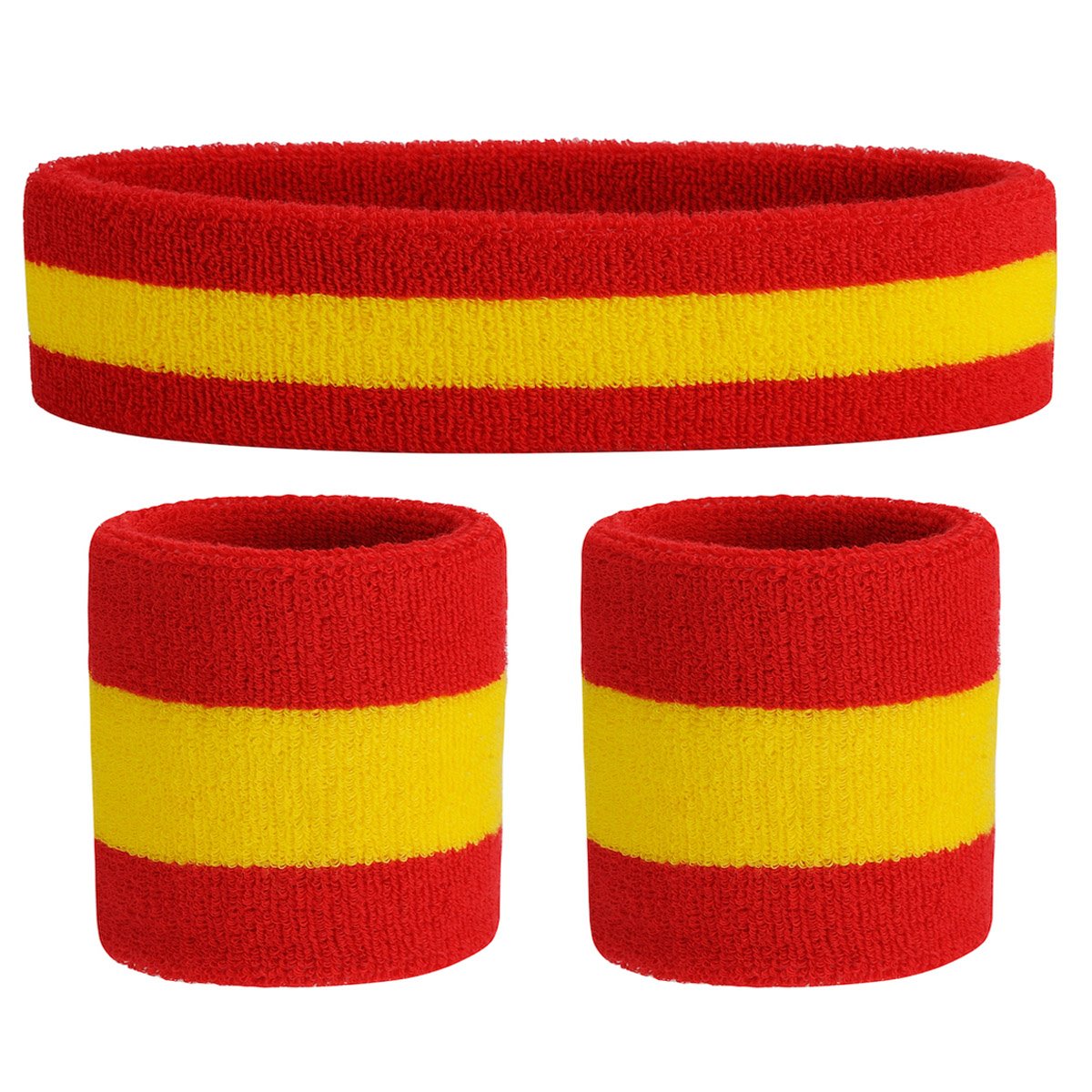 ONUPGO Sweatband Set (3 Pieces) Sports Headband and Wrist Striped Terry Cloth Wristband Athletic Exercise Basketball Moisture Wicking Sweat Absorbing Head Band