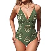 Upopby Women's Sexy One Piece Swimsuit for Women Cheeky Slimming Bathing Suits Scalloped Hollow Out V Neck Monokini Swimwear