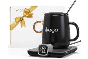 iKago Coffee Mug Warmer Set, Temperature Control Smart Heated Mug for Desk, Electric Coffee Warmer with Auto Shut Off & Real-Time Temp Display, Gifts for Men Women, 15oz, Black