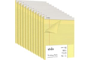 ViVin Legal Pads 8.5 x 11 Inch, Wide Ruled Note Pads, 12 Pack, 50 Sheet/Pad, Perforated Writing Pads, Notepads for Office Home School, 600 Sheets, Canary Yellow Paper