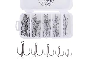 UCEC Fishing Hooks Treble Hooks Kit for Saltwater Freshwater, High Carbon Steel Strong Sharp Round Bend for Catfish Trout Hard Baits Lures, Size #1#2#4#6#8#10#12#14 110/50/210 Pack with Split Rings