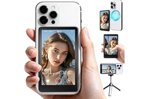 FZF Wireless Selfie Monitor for iPhone & Android, Magnetic 4K Touch Screen to Use Your Phone's Back Camera with Reverse Control & Speaker for Real-Time Vlogging, TikTok, YouTube, Live Stream & Reels