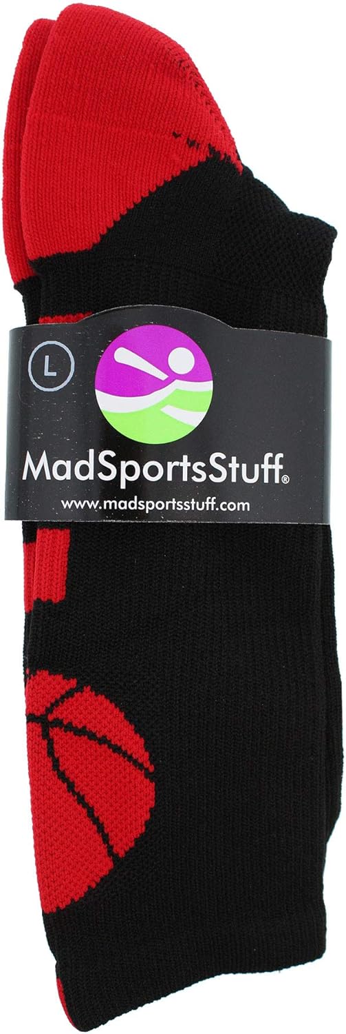 MadSportsStuff Basketball Logo Athletic Crew Socks, Medium - Black/Scarlet : Clothing
