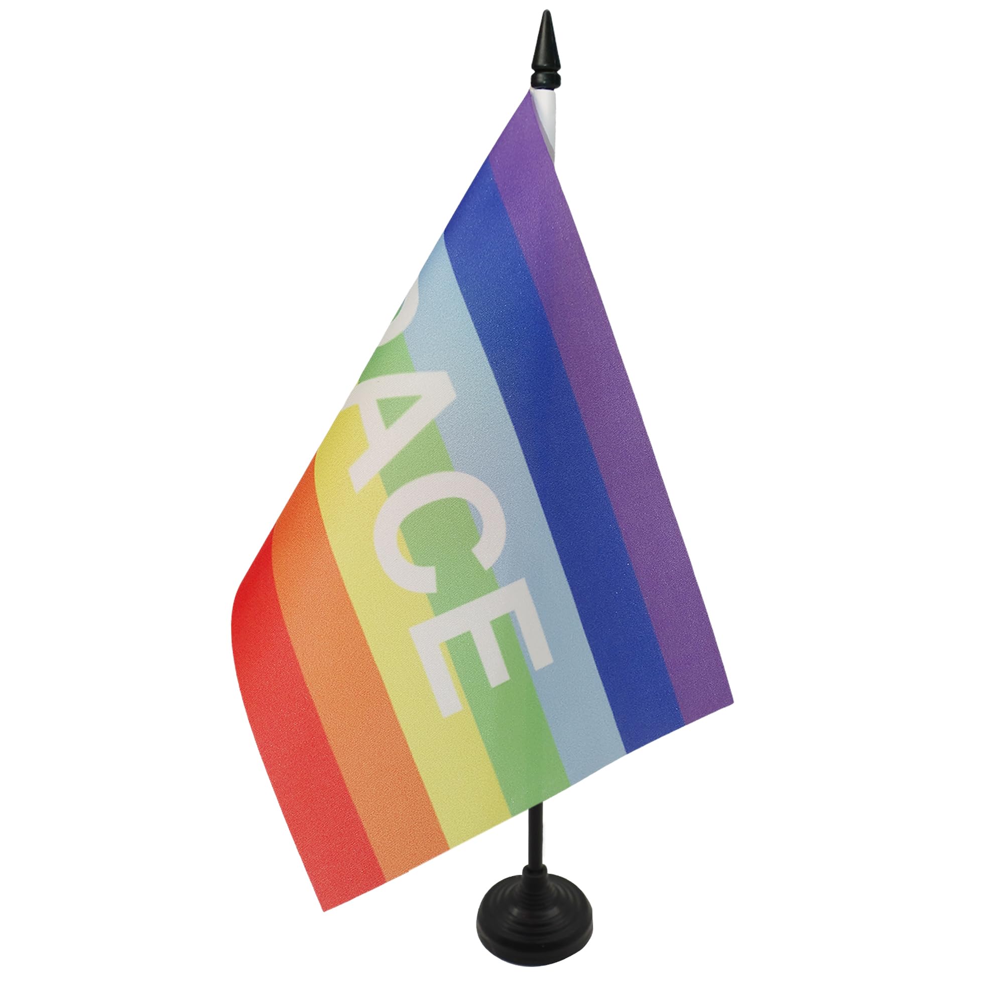 AZ FLAG Rainbow Pace letter Table Flag 5'' x 8'' - Peace Office Decoration 100% Polyester 21 x 14 cm - Mini Desk Flag with Pole and Black Plastic Base