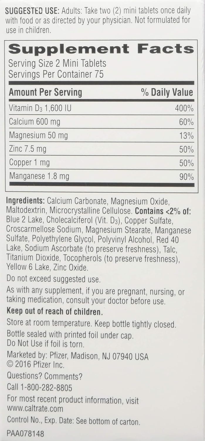 Caltrate Calcium & Vitamin D3 Supplement Plus Minerals Mini Tablets, 150 ea (Pack of 6): Health & Personal Care