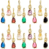 AHANDMAKER 18 Pcs Cubic Zirconia Teardrop Pendants, 9 Colors Teardrop Charms 18K Gold Plated Brass Pendants, Tiny Dangle Charms for Valentine Necklaces Bracelets Earrings DIY Jewelry Making