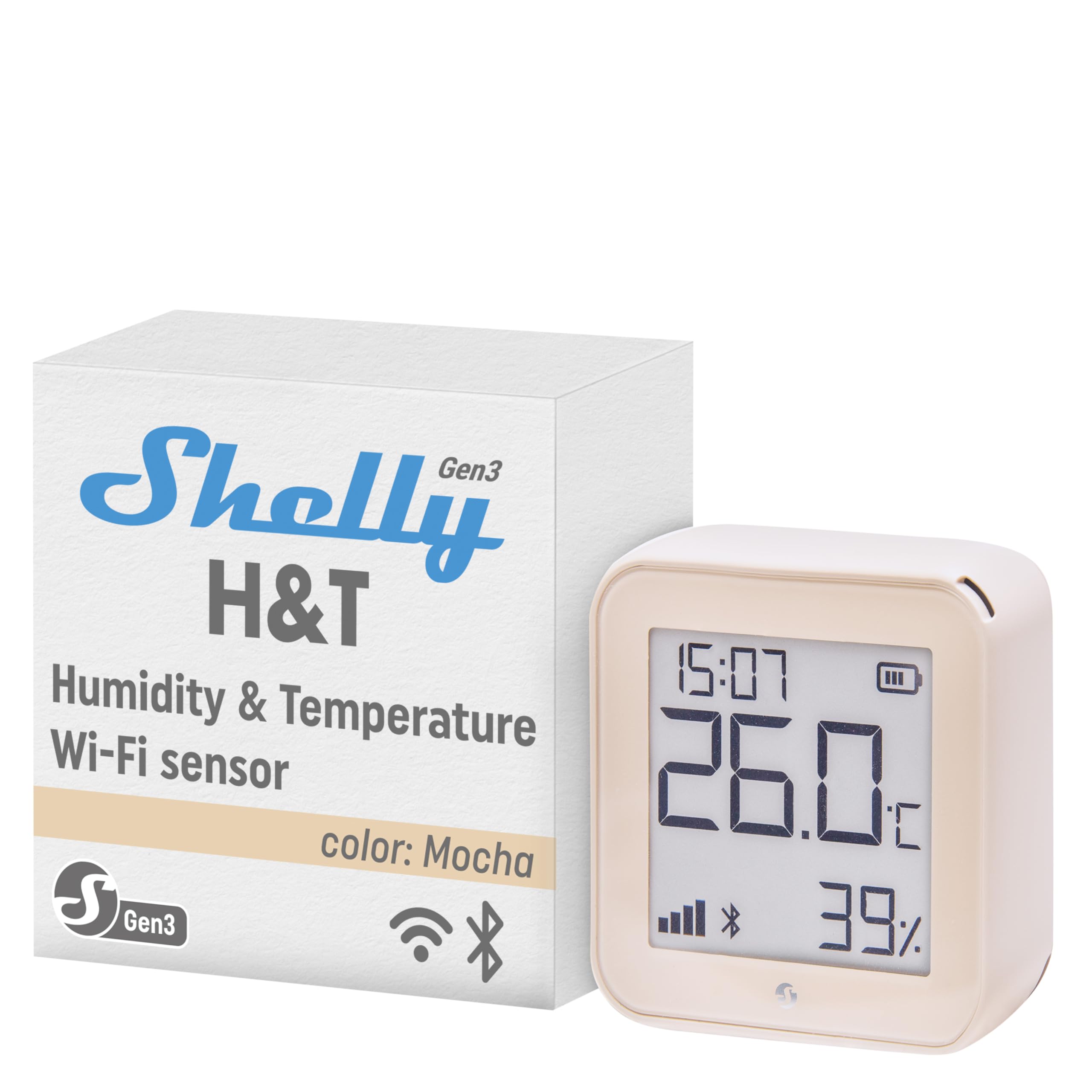 Shelly H&T Gen3 Mocha | Wi-Fi Smart Temperature & Humidity Sensor | Remote Control & Monitoring | Smart Scenes | Notification Alerts | Free Data Storage Export | No Hub Required | Alexa & Google Home