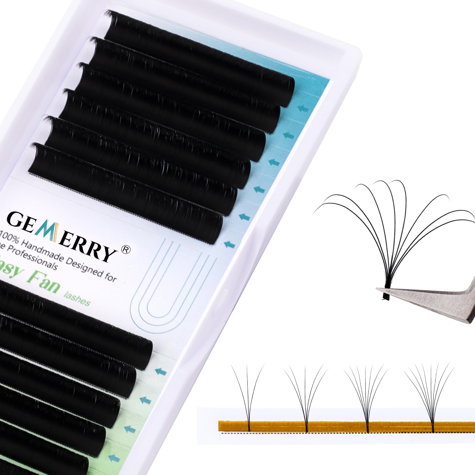 Easy Fan Lash Extensions 0.05mm 11mm D curl Russian Volume Noir Lash Tray Automatic Flowering Blooming Self Fanning Lashes 3D 4D 5D 6D 8D Long Individual Volume Lashes Gemerry Lash(0.05-d curl-11mm)