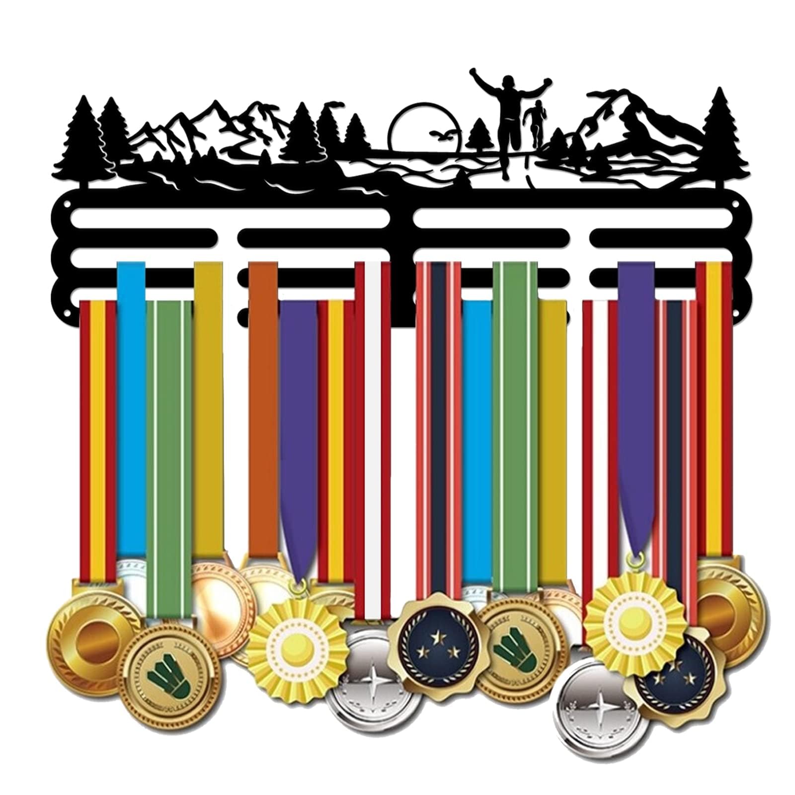 SUPERDANT Running Medal Hangers Park Run Medal Holder for Wall Mountain Trees Metal Medals Rack Hanging Black Medals Display for Runner Man Woman 40x15cm