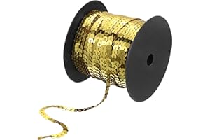 uxcell 6mm 98Yds Flat Sequins Strip, Spangle Paillette String Spool Roll Sewing String Ribbon for Fringe Sewing DIY Projects, Gold