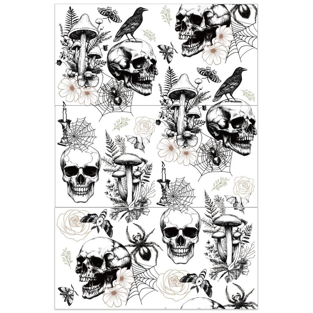 OLYCRAFT 3pcs/Set Spider Rub on Transfers for Furniture and Craft 30x15cm Skull Furniture Decals Transfer Stickers Flower Butterfly Rub on Decals for Wood Furniture Home Decor
