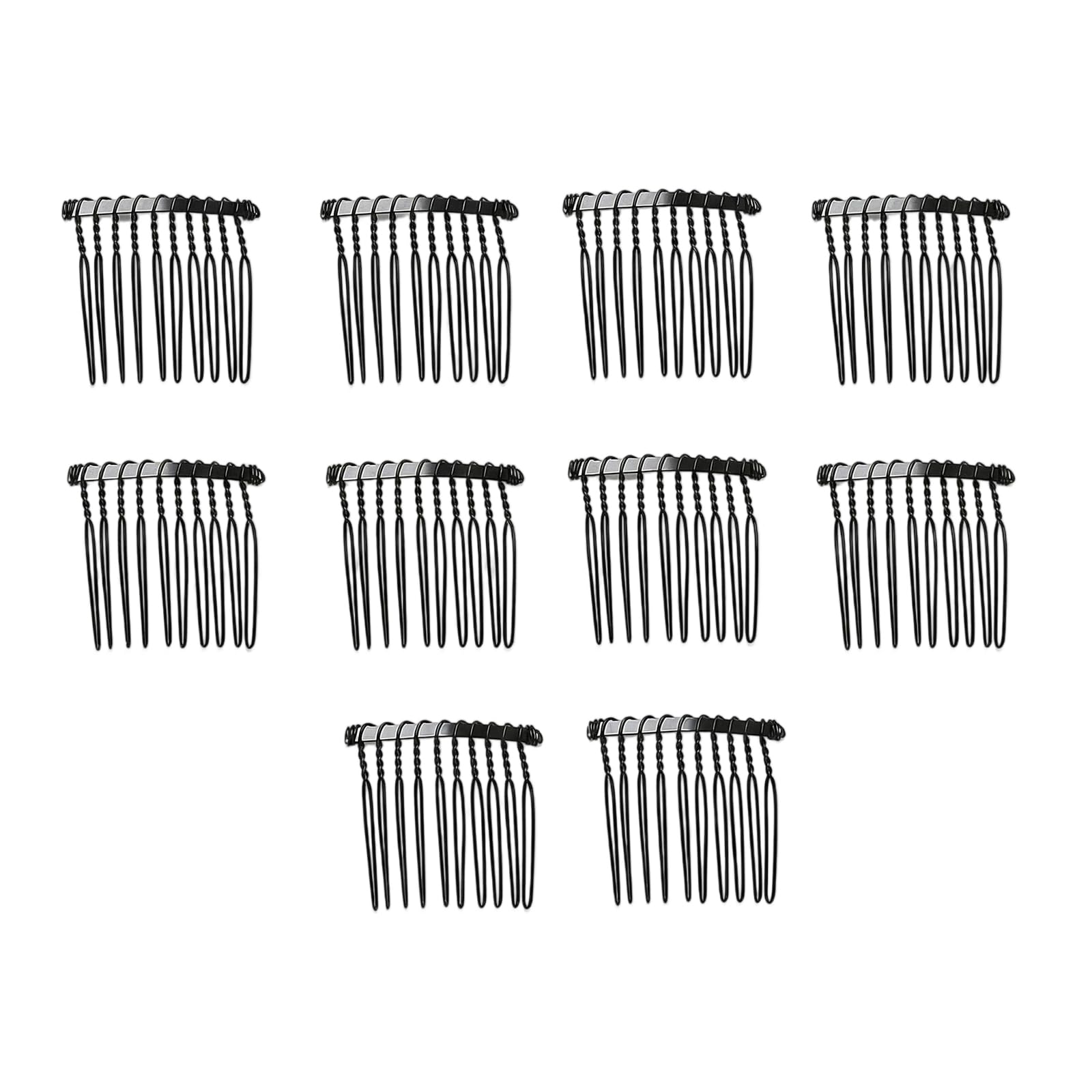 10 PCS Metal Wire Hair Clips and Barrettes - 10 Teeth/4cm Twist Bridal Combs, Veil Hair Pins for Wedding Party Bulk Pack for Women and Girls (Black)
