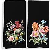 Qeheb Boho Vintage Floral Kitchen Towels, Dark Cottagecore Flowers Botanical Kitchen Towels Decorative Set, Botanical Decor, Retro Floral Hand Dish Tea Towels for Kitchen Bathroom 16x24in