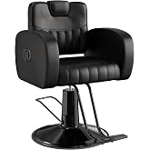 Baasha Ergonomic All Black Salon Chair with Comfortable Thickened Cushions, Heavy Duty Reclining Stylist Chair for Hair braiding, Extensions, Tattooing, Weight Capacity 440 lbs