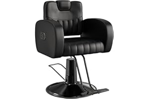Baasha Ergonomic All Black Salon Chair with Comfortable Thickened Cushions, Heavy Duty Reclining Stylist Chair for Hair braiding, Extensions, Tattooing, Weight Capacity 440 lbs