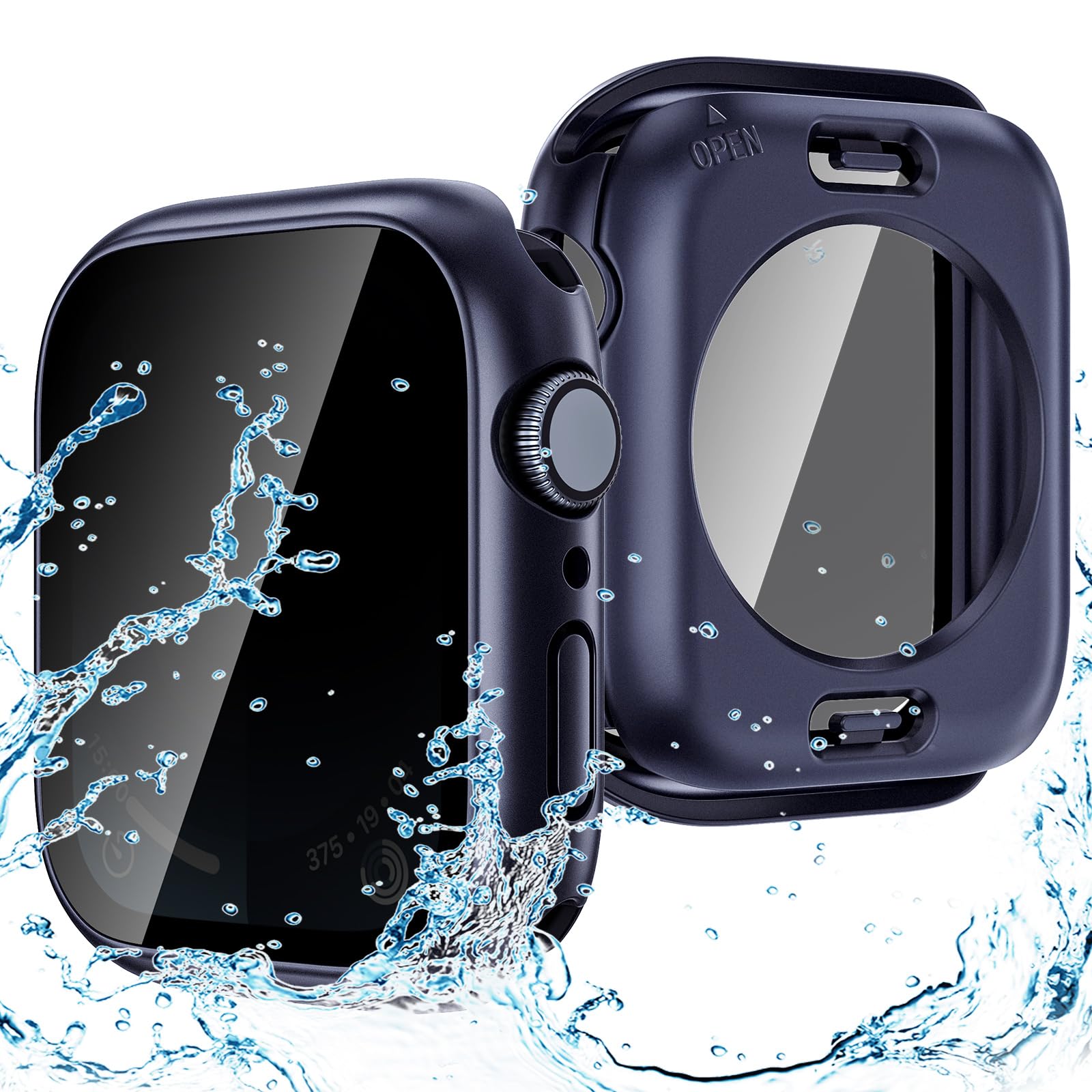 Goton Privacy Waterproof Case Compatible for Apple Watch Screen Protector 41mm Series 9/8/7, Anti Spy Face Cover Back Bumper for iWatch Accessories