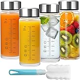 16oz Glass Juice Bottles - 4 Pack Wide Mouth Glass Bottles with Lids- BPA Free, Borosilicate Stainless Steel Lids for Juicing, Smoothies, Infused Water, Beverage Storage