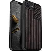 Carveit Magnetic Wooden Case for iPhone 16e 2025, Solid Wood & TPU, Artisan Engraved Design, Shockproof Cover, Compatible with MagSafe Wireless Chargers, American Flag - Blackwood