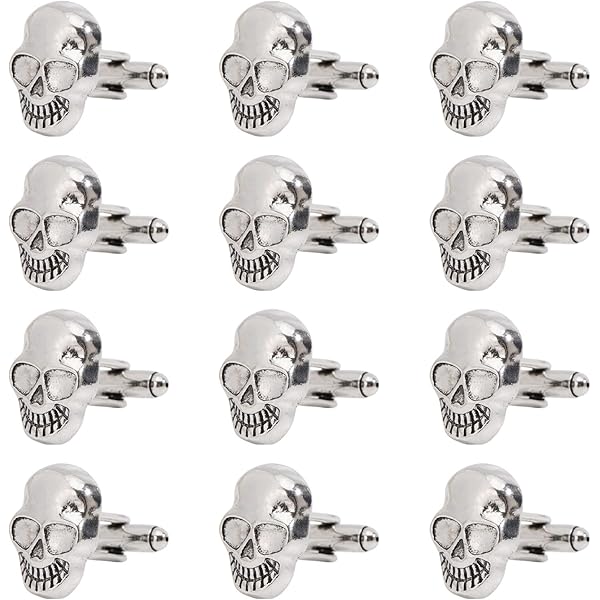 6 Pairs Skull Cufflinks – Antique Silver Alloy Skeleton Studs For Men's Dress Shirts