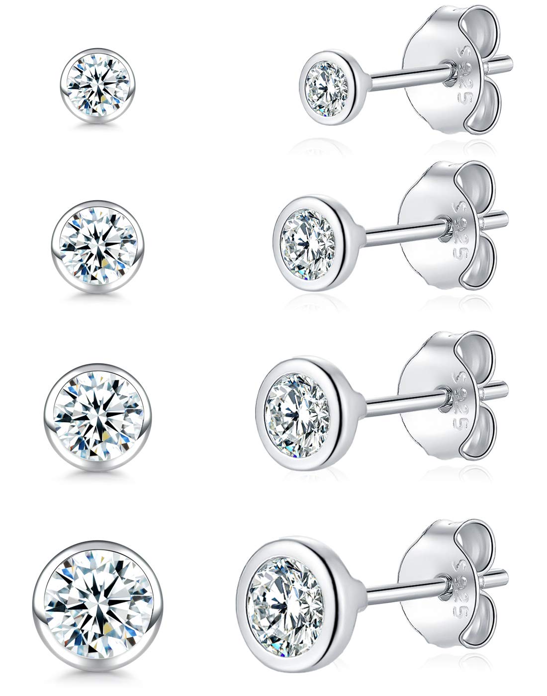 Small Stud Earrings for Women Men Girls- 4 Pairs of Tiny Round Cubic Zirconia Sterling Silver Post Earrings CZ Small Cartilage Tragus Earrings(2/3/4/5mm) — image 1