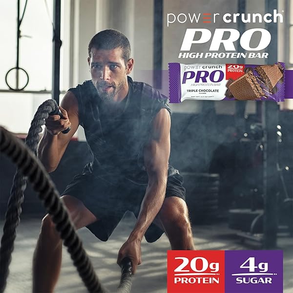 POWER CRUNCH PRO PROTEIN WAFER BARS, HIGH PROTEIN SNACKS WITH DELICIOUS TASTE, TRIPLE CHOCOLATE, 2.0 OUNCE (4 COUNT)