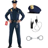 Morph Police Costume Men, Cop Outfit, Halloween Costumes for Men | Navy Uniform Shirt with a Tie, Pants, Handcuffs, Belt, Hat and Fake Walkie-Talkie Accessory Perfect for Halloween and More!