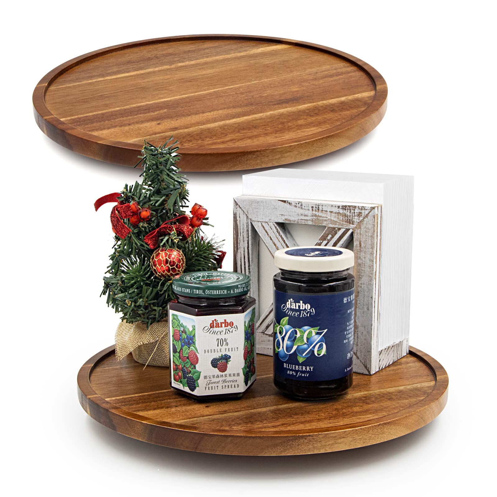 ANBOXIT Lazy Susan Cupboard Organiser, 30cm Wooden Lazy Susan Turntable, Acacia Wood Turntable, Kitchen Rotating Spice Rack (2 Pack)