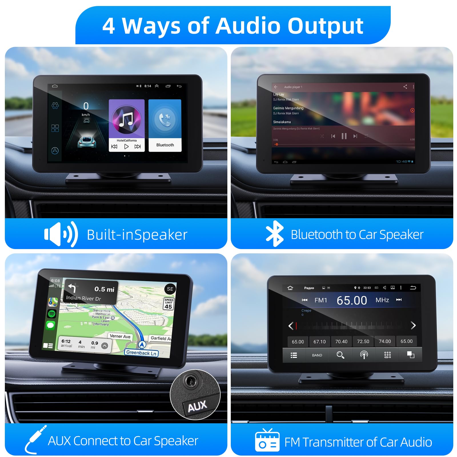 VUKARUAL Wireless Apple Carplay and Android Auto Screen for Car, 7