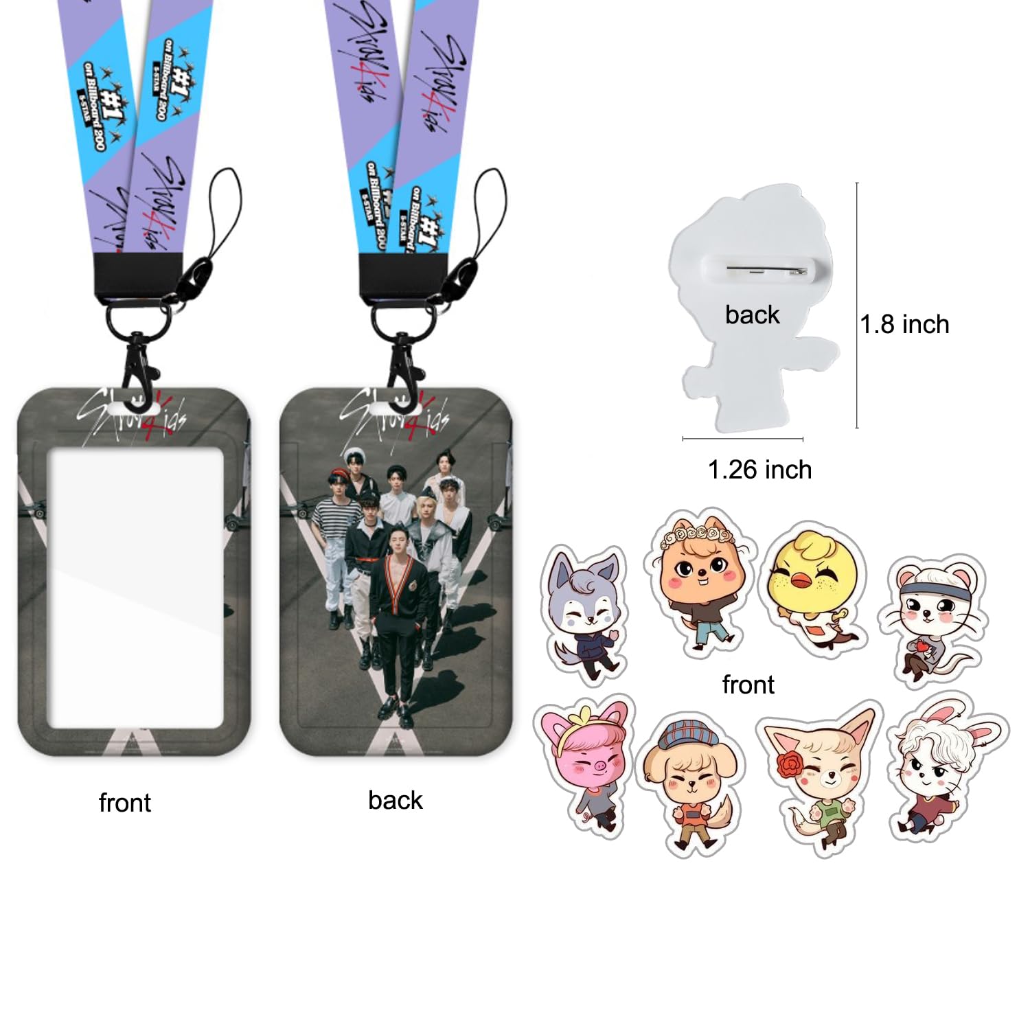eTel Like Stray Kids Gifts Set, Including Drawstring Bag Backpack, Necklace, Earrings, Bracelets, Button Pins, Lanyard ID Holder, Keychain, Phone Ring Holder, Cartoon Badge
