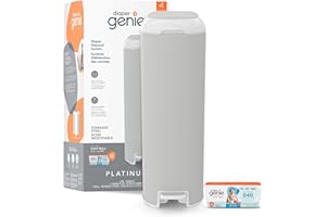 Diaper Genie Platinum Diaper Pail, Stone Grey - Made in Durable Stainless Steel and Includes 1 Easy Roll Refill with 18 Bags