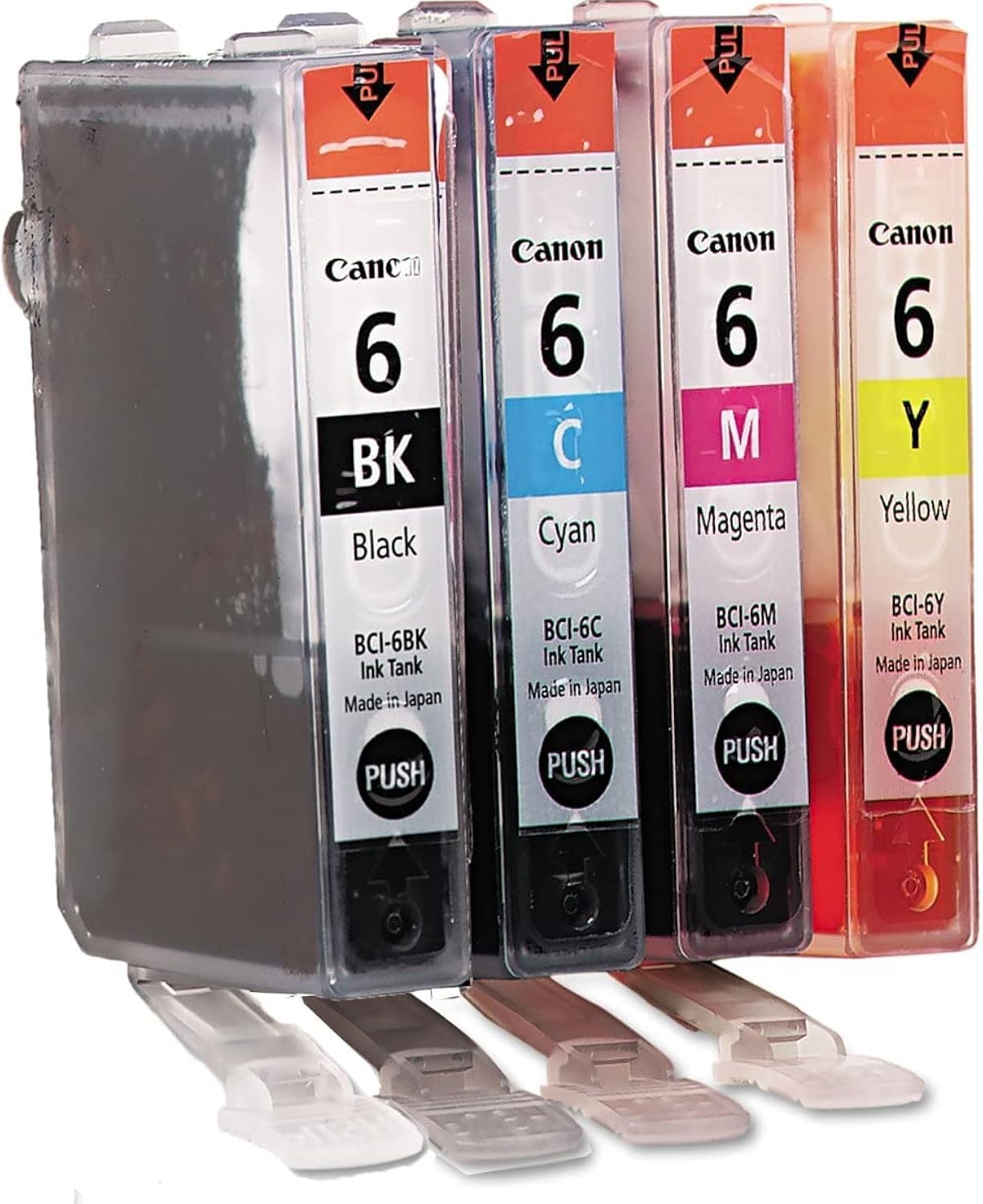 Original Quad pack Canon BCI-6 BCI6 Cyan Magenta Black Yellow ink cartridge tank (Pixma Pixus Bubblejet Photo & MFP printer) Bci6M bci6Y bci6K bci6C (Bci-6M bci-6Y bci-6K bci-6C) - in foil packaging