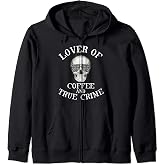 Coffee Lover True Crime Serial Killer Chill Skull Sunglasses Zip Hoodie