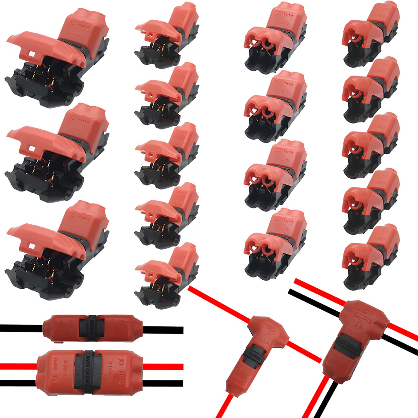 Low Voltage Wire Connectors, CTRICALVER Wire Connectors Quick Splice Suit, Solderless Electrical Wire Terminals, No Wire-Stripping Required, for 0.35-0.5mm²(20/22 AWG) Cable Wire
