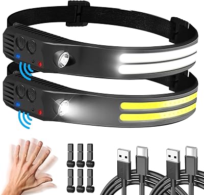 [Hyted] Head Torch Rechargeable Dual LED 6 Modes Motion Sensor IPX5 2 Pack