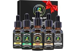 XIKEZAN 5 Pack Beard Oil Set w/Sandalwood, Orange, Vanilla, Cedarwood, Unscented for Beard Care, Moisturizing, Soften,Birthday Gifts for Men Him Dad Husband Christmas Gifts Stocking Stuffers