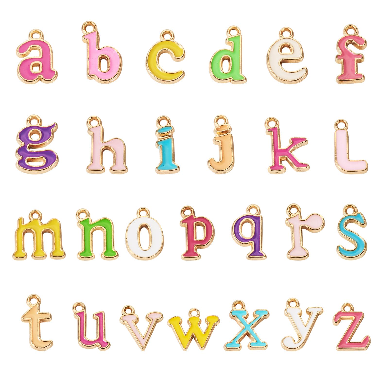 Crafans 2 Sets Letter Enamel Charms A-Z Letter Colorful Dangle Charms Light Gold Alphabet Alloy Enamel Charms for DIY Necklace Earring Keychains Jewelry Making