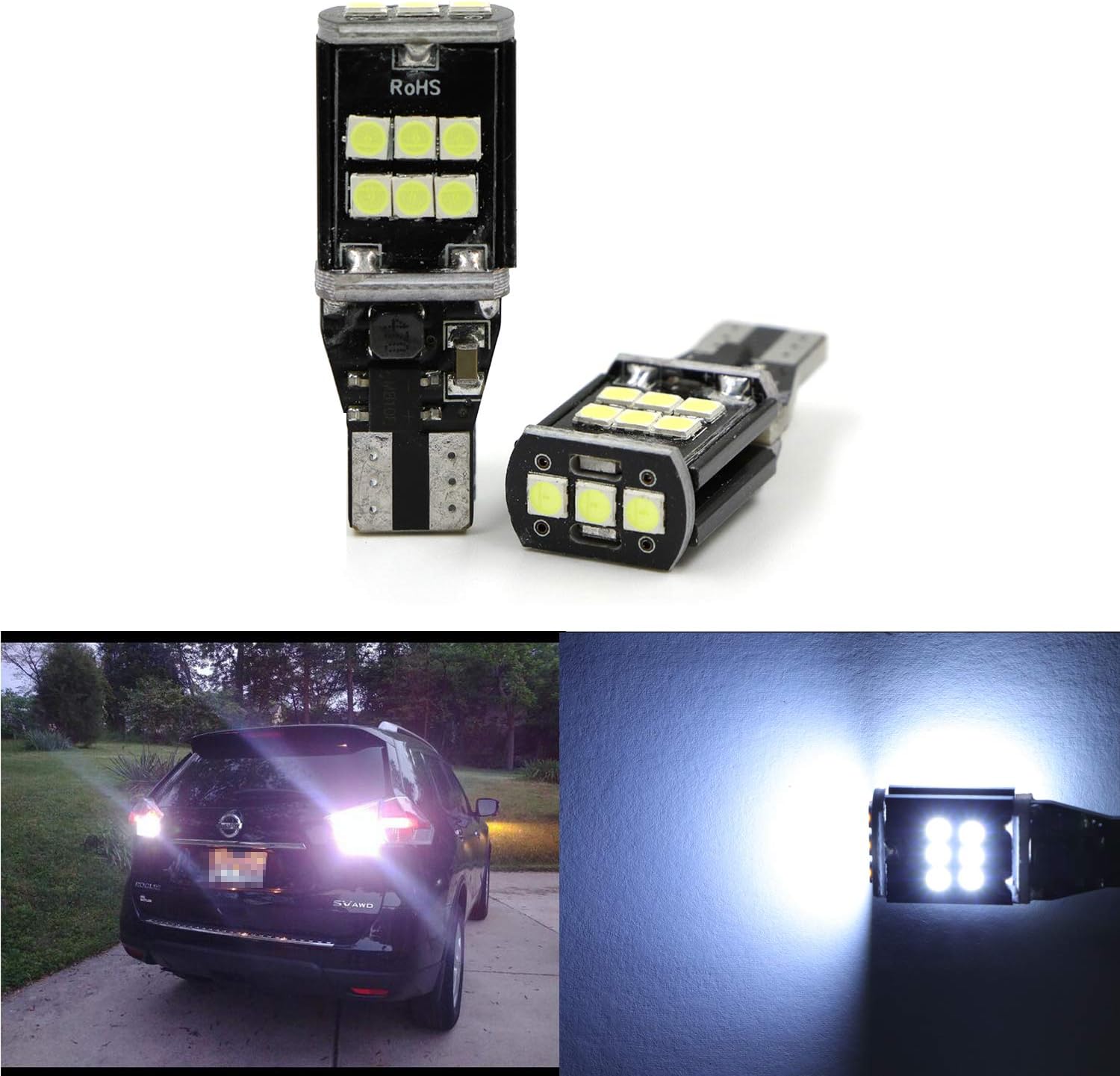 918 Led Back Up T15 Led Bulb 921 Led Reverse Light 920 915 916 917 LED 15pcs 3030SMD Backup Light Bulbs W16W White Xenon for Reverse Bulbs (Pack of 2)