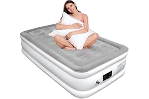 BUSCH-JAEGER Air Mattress with Built in Pump, Twin Size 18 Inch Quick Inflation/Deflation Inflatable Bed,Durable Blow Up Mattresses for Camping,Travel,Home,Guests,Indoor, Portable Rest Airbed
