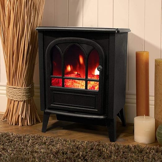Wido White/Black FreeStanding Electric Stove 1800W Fireplace Flame