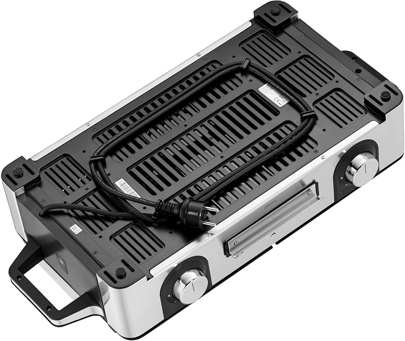 Wmf lono mastergrill, churrasqueira elétrica, 2400 w, superfície antiaderente, regulador de temperatura, 2 placas removíveis, acabamentos em aço inoxidável cromargan, cor prata/preta