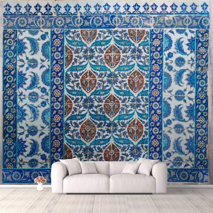 Amazon.com: 3D Wallpaper old ceramic wall tiles with floral blue