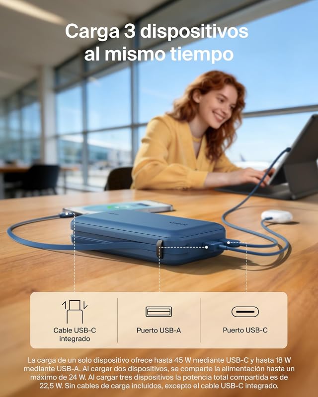 UltraCharge Bateria Externa Cabo e Ecrã USB-C de 20000 mAh - Azul