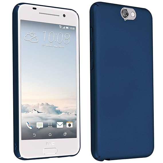 Cadorabo Hülle für HTC One A9 - Hülle in Metall BLAU – Hardcase Handyhülle im Matt Metal Design - Schutzhülle Bumper Back Cas