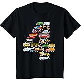 Kids 4th Birthday for Boys Cars Vehicles Fire Truck Airplane T-Shirt