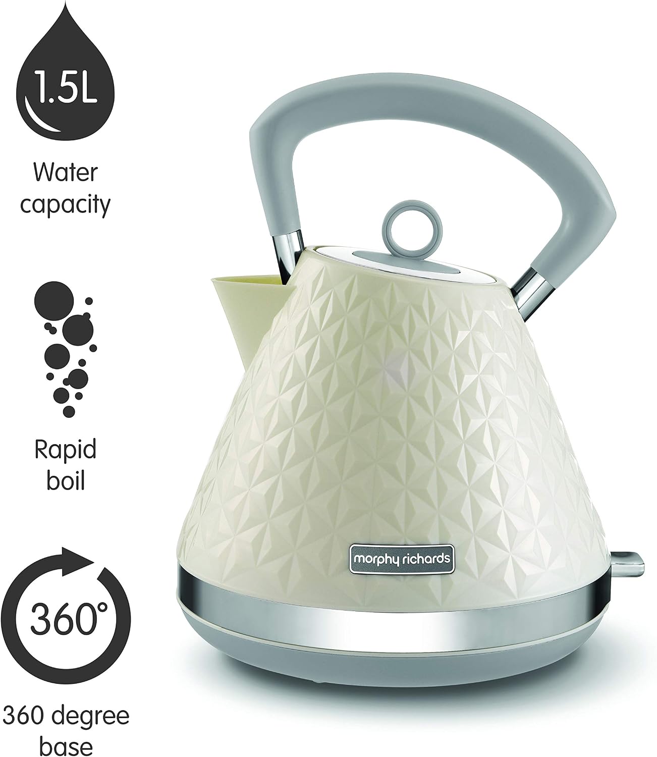 Morphy Richards Vector Pyramid Kettle, 1.5L, 3kW Rapid Boil, Anti Limescale Filter, Boil Dry Protection, Water Window - Image 3