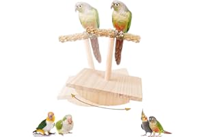 JEVND Natural Wood Bird Perch Stand Training, Intelligence Puzzle Enrichment Toys for Parakeets, Wooden Parrot Perch Platform, Bird Playground Play Stands for Conure Cockatiel (Wood, Medium)