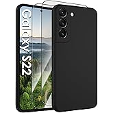 for Samsung Galaxy S22 5G Case,Liquid Silicone Upgrade [Soft Anti-Scratch Microfiber Lining][2 HD Screen Protector][Full Camera Protection] Shockproof Phone Case for Samsung S22 6.1 inch -Black